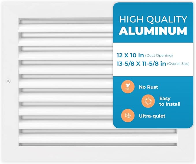 Aluminum 12 x 10 Inch Cold Air Return Vent Cover, Rustproof AC Transfer Grille by Air360
