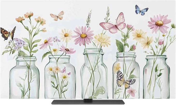 Watercolor Spring Flowers in Vase Indoor TV Cover, Elastic TV Screen Protector by Unknown