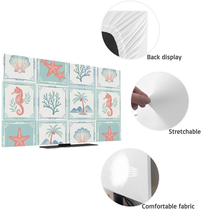 Summer Ocean Beach Palms Indoor TV Cover, Elastic TV Screen Protector Coastal - Image 7