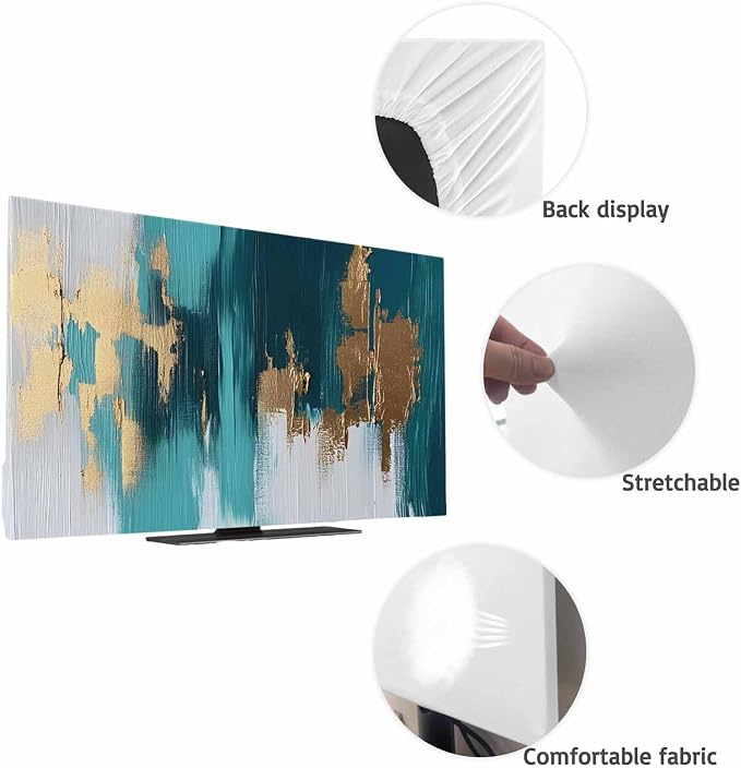 Blue Green Marble Texture Indoor TV Cover, Elastic TV Screen Protector Abstract - Image 7