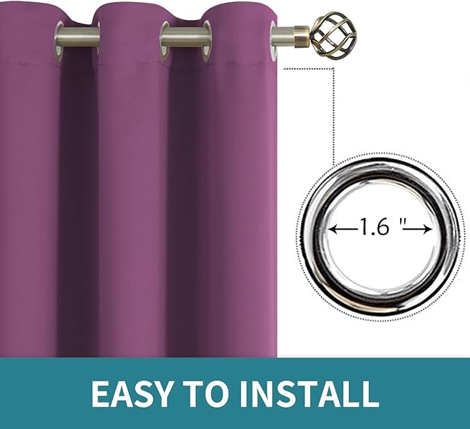 BGment Room Darkening Curtains 45 Inches Long - Grommet Thermal Insulated Drapes Window Treatment Curtains for Bedroom, 2 Panels, 38 x 45 Inch, Eggplant Purple