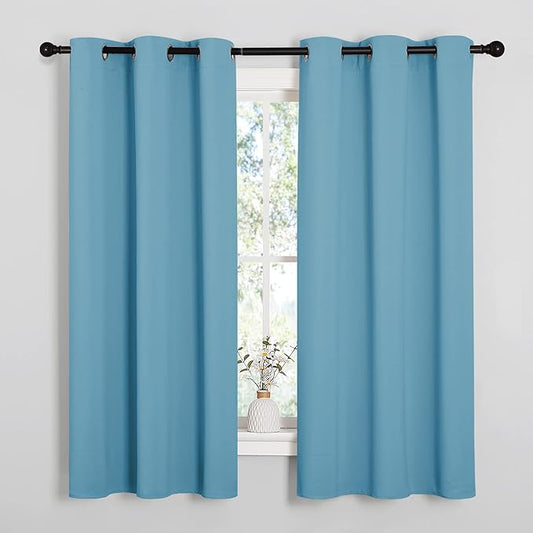 NICETOWN Blackout Draperies Curtains for Kids Room, Window Treatment Thermal Insulated Grommet Blackout Drape Panels for Bedroom (Teal Blue, Set of 2, 34 by 54 inches)