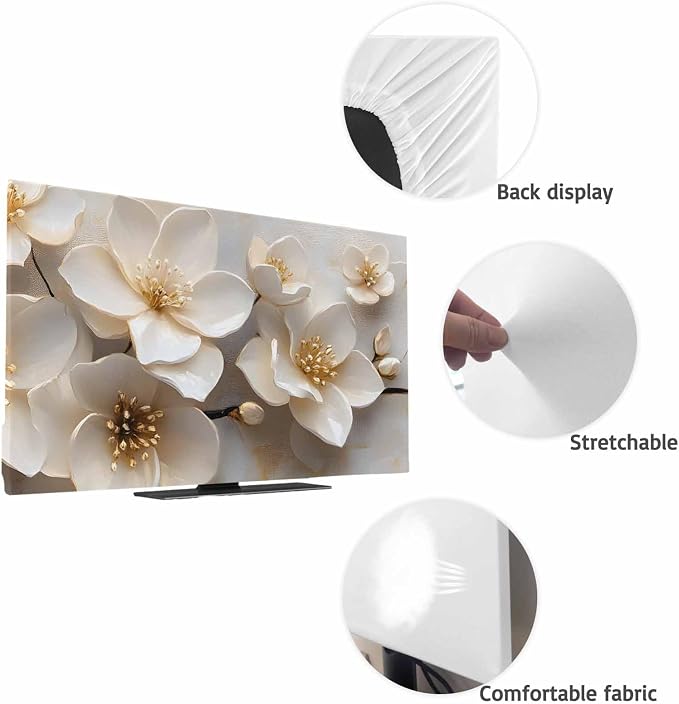 Spring Flower White Tulip Indoor TV Cover, Elastic TV Screen Protector - Image 7