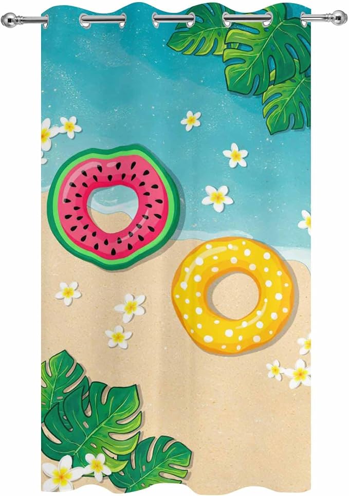Summer Outdoor Curtains for Patio Plumeria Swimming Circles Ocean Beach - Image 9