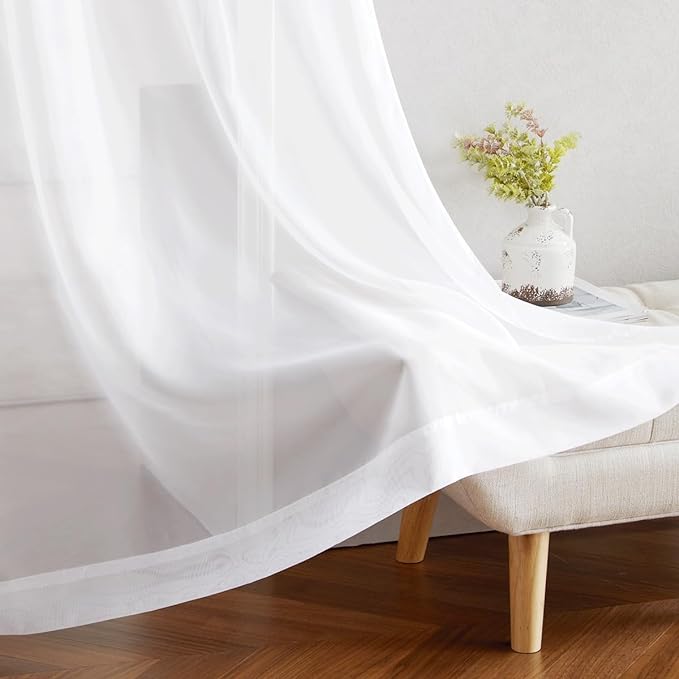 NICETOWN White Sheer Curtains 72 inches Long - Grommet Light Filtering Window Treatments Airy & Breathable Drapes Elegant Solid Drapes for Bedroom/Living Room, W42 x L72, 2 Panels