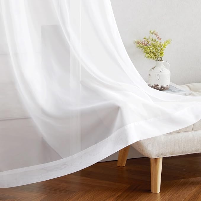 NICETOWN White Sheer Sliding Door Curtains 90 inches Long for Living Room, Grommet Elegant Soft Voile Sheer Textured Airy & Breathable Window Treatments for Bedroom, W66 x L90, 2 Panels