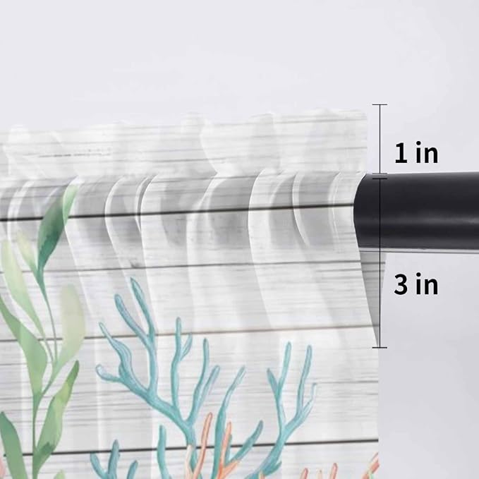 Summer Beach Sheer Valance Curtains, Ocean Colorful Coral Shell Seaweed - Image 7