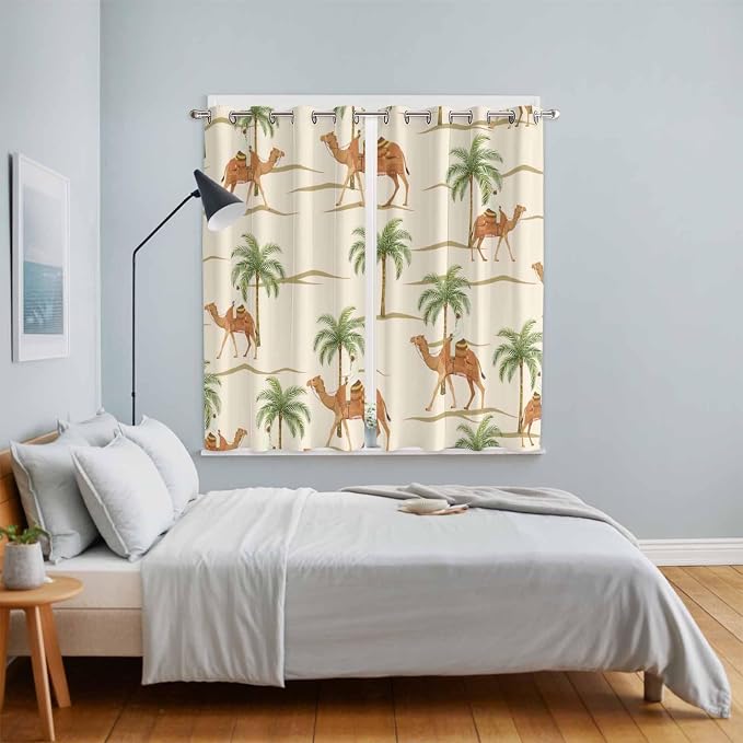 2 Panel Kitchen Cafe Curtains, Date Coconut Tree Sunlight Filtering Nature Air - Image 4