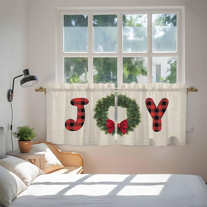 Red Green Christmas Kitchen Tier Curtains 36 Inch Long 2 Panel Set, Rod Pocket - Image 4