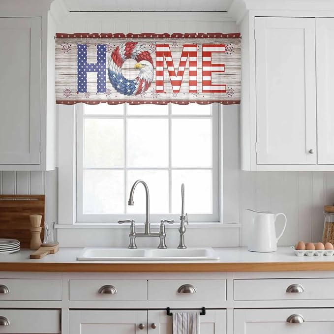4th of July Sheer Valances for Windows 42"x12", Light Filtering Kitchen - Image 3