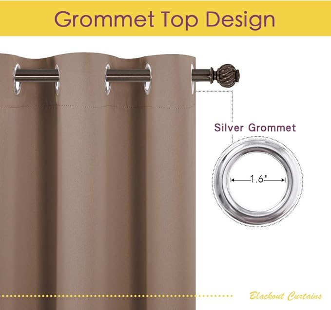NICETOWN Blackout Window Curtains and Drapes for Kitchen, Window Treatment Thermal Insulated Solid Grommet Blackout Drapery Panels (Set of 2, 70 by 95 inches, Cappuccino)