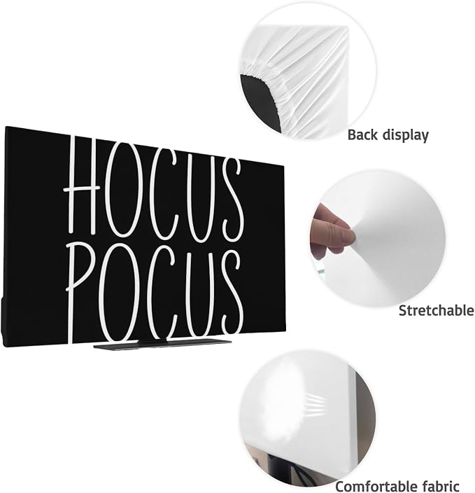 Halloween White Text on Black Indoor TV Cover, Elastic TV Screen Protector - Image 7