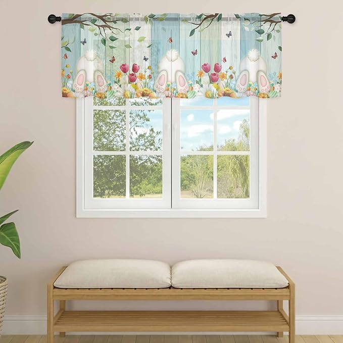 Easter Sheer Valances for Windows 42"x18", Light Filtering Kitchen Curtains - Image 4