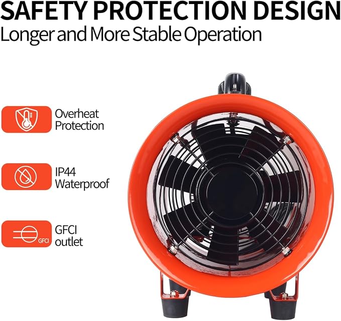 8 In Portable Exhaust Fan with Hose, 1070 CFM Industrial Fan | 230W Portable - Image 2
