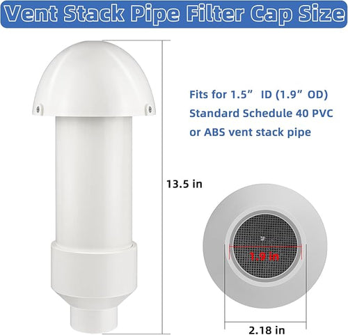 1.5 Inch Vent Stack Pipe Filter, Septic Tank Filter Vent Sewer Vents Cap - Image 2