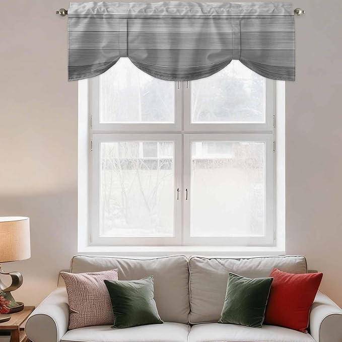 Grey Ombre Wooden Tie Up Valance Curtains - Image 3