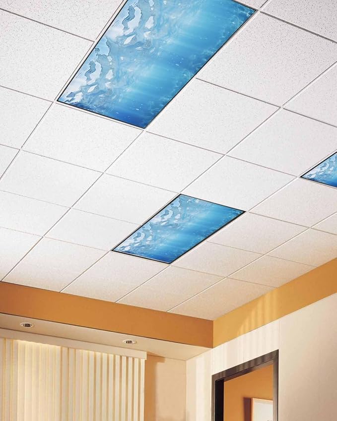 Summer 2 Pcs Fluorescent Light Covers, Ocean Blue Sea Waves Underwater Magnetic - Image 2