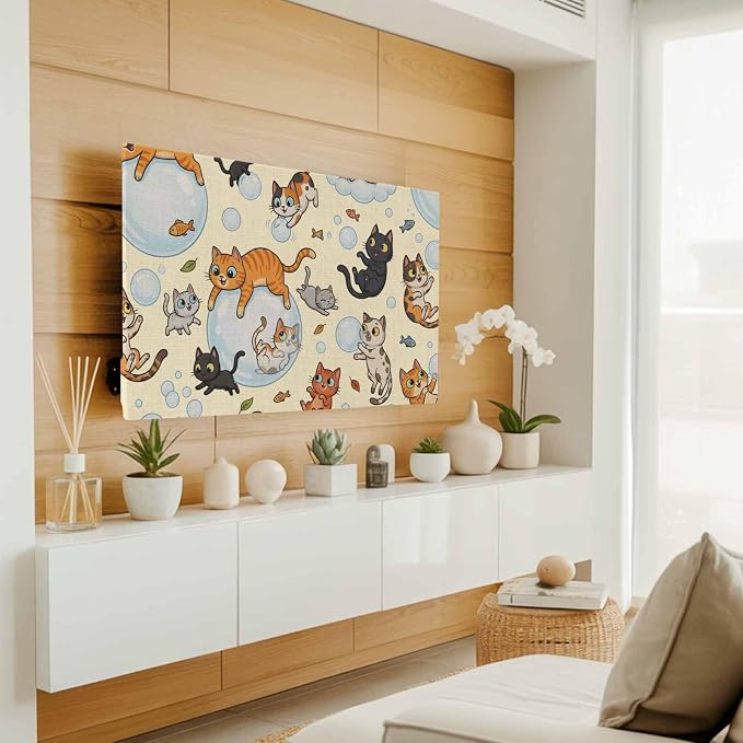 Watercolor Pets Fish Bubbles Indoor TV Cover, Elastic TV Screen Protector Brown - Image 2