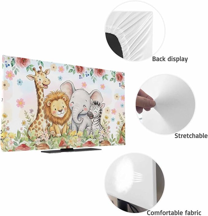 Children's Day Lions Elephants Indoor TV Cover, Elastic TV Screen Protector Red - Image 7