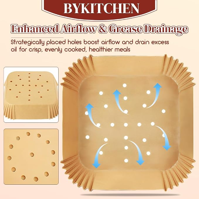 BYKITCHEN 300PCS Perforated Air Fryer Disposable Paper Liners - Image 3