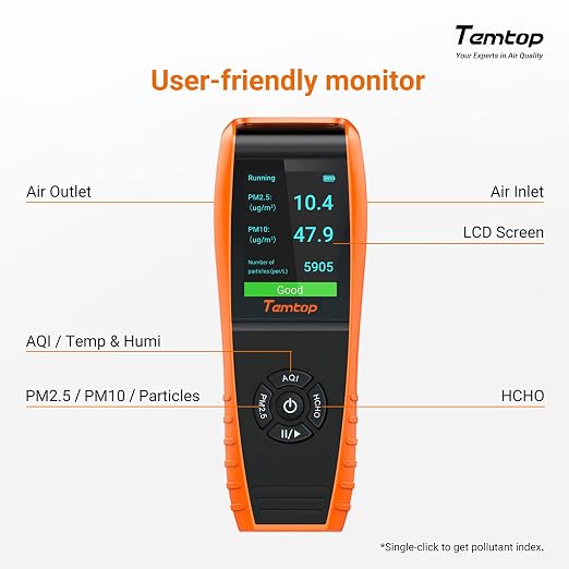 Temtop Air Quality Monitor Professional PM2.5 PM10 Particle Counter, - Image 6