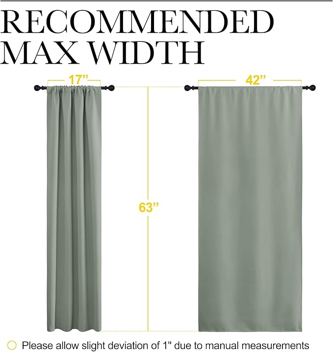 NICETOWN Window Curtains Blackout Drapes - Thermal Insulated Solid Rod Pocket Blackout Curtains/Draperies for Living Room (Greyish Green, One Pair, 42 by 63-Inch)