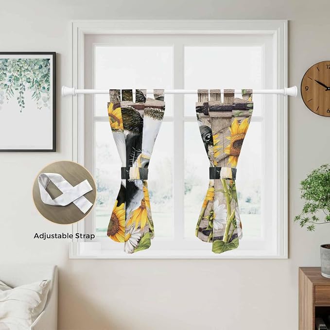 Retro Farmhouse Flower Kitchen Curtains 45 Inch Length, Short Cafe Window - Image 5