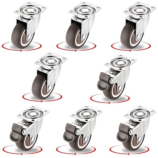8Pcs 1.5 Inch Low Profile Swivel Casters Wheels, Small Heavy Duty Rubber by ZUOFANG