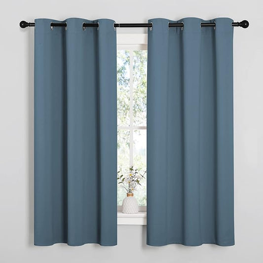 NICETOWN Room Darkening Curtains for Kitchen, Smoky Blue, Set of 2, 42 inches Wide by 50 inches Long, Window Treatment Thermal Insulated Solid Grommet Room Darkening Curtains/Drapes for Bedroom