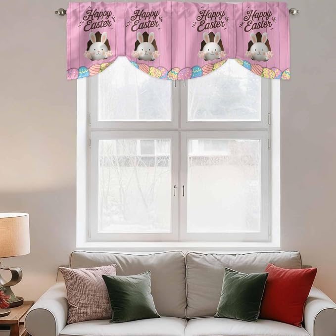 Pink Easter Tie Up Valance Curtains - Image 3