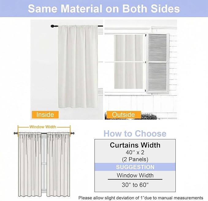 Simplebrand Ava Light Beige Light Filtering Curtains for Bedroom 96 Inches Long 2 Panels, Solid Thermal Insulated, Energy Saving Nursery Window Treatment Drapes, W40 x L96 Inch, Light Beige