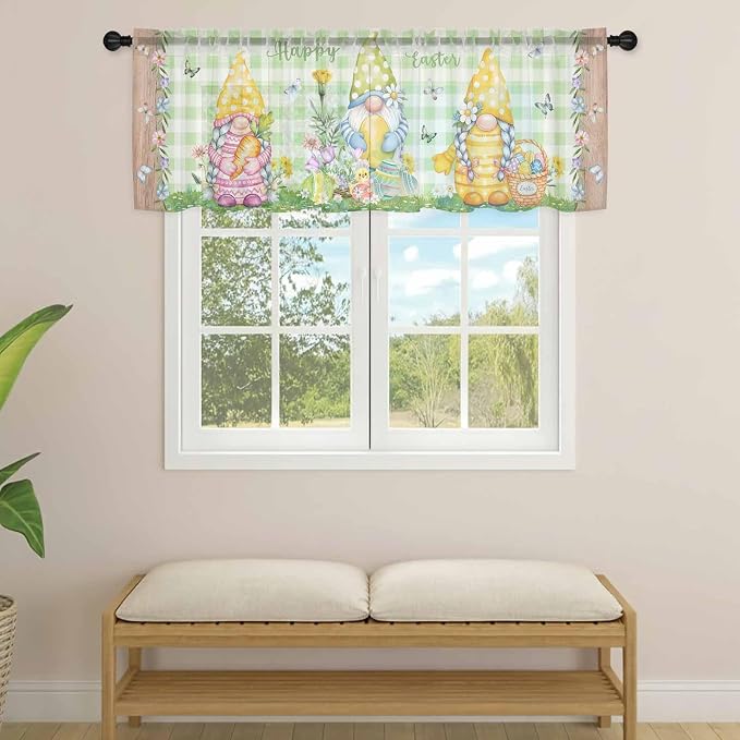 Easter Sheer Valances for Windows 42"x12", Light Filtering Kitchen Curtains - Image 4