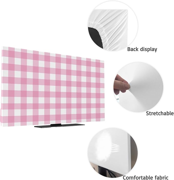 Minimalist Pink Buffalo Lattice Indoor TV Cover, Elastic TV Screen Protector - Image 7