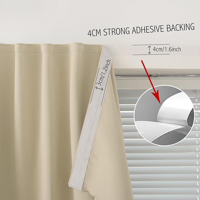 Self Adhesive Portable Blackout Curtains for Bedroom Easy to Install Window Thermal Lnsulated Kitchen Room Darkening Small Window Curtains, Cortinas Para Cuarto, 35"W X 71"L, Beige, 1 Panel