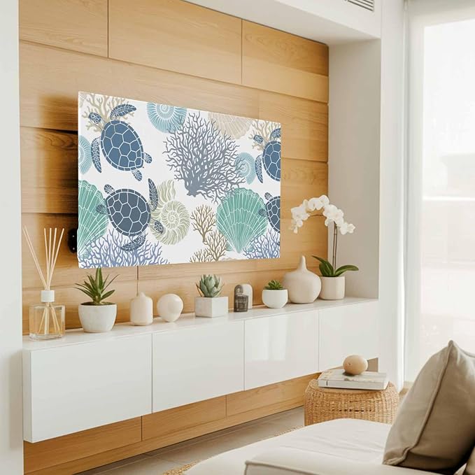 Summer Ocean Life Shell Turtle Coral Indoor TV Cover, Elastic TV Screen - Image 2