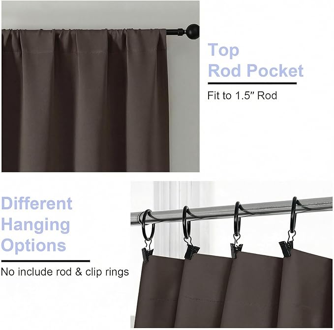 Simplebrand Ava Chocolate Blackout Curtains for Bedroom 63 Inch Length 2 Panels Set, Privacy Thermal Insulated Rod Pocket Door Window Curtains for Patio French Door Front Door, W40 x L63 Inch