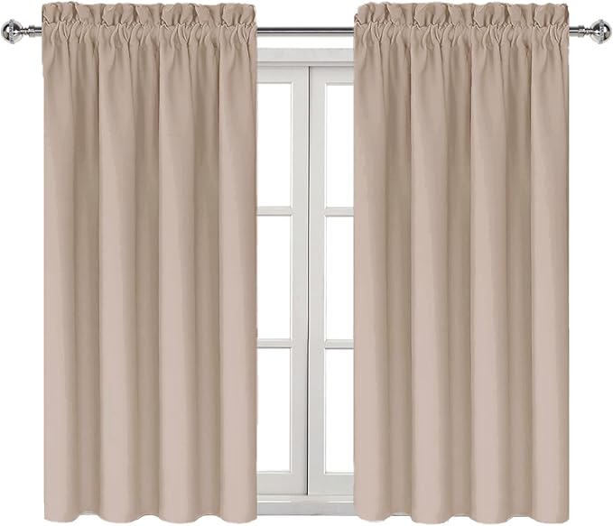 DWCN Blackout Curtains for Living Room Thermal Insulated, Energy Saving & Noise Reducing Bedroom Curtains, Camel, W 38x L 45 Inch, Set of 2 Rod Pocket Curtain Panels