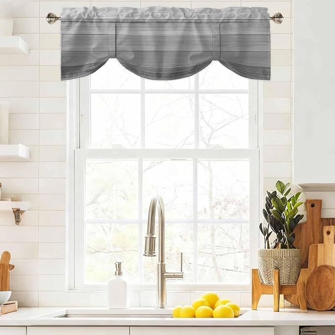 Grey Ombre Wooden Tie Up Valance Curtains - Image 9