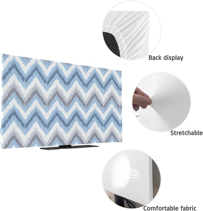 Blue Gray Zigzag Chevron Indoor TV Cover, Elastic TV Screen Protector Abstract - Image 7