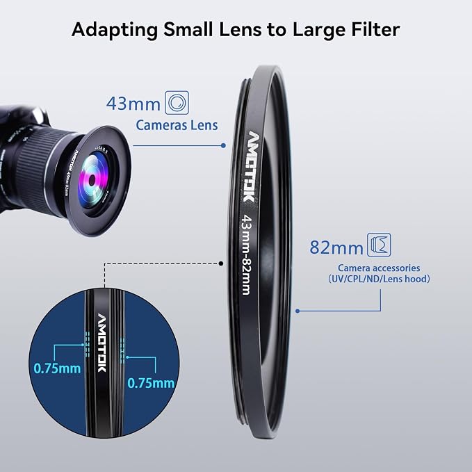 43mm to 82mm Lens adapter/43mm Lens to 82mm Camera Filters Ring Compatible All - Image 4