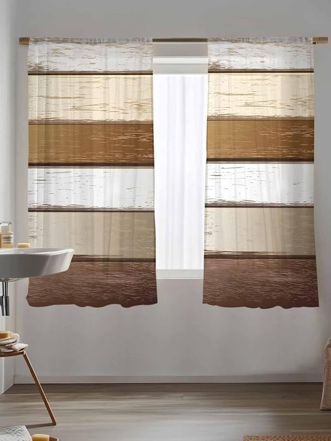 Sheer Curtains 72 Inches Long, Vintage Geometric Brown Semi Sheer Curtains - Image 5