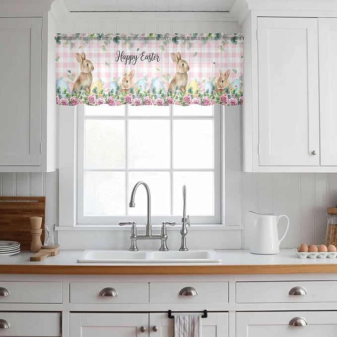 Easter Sheer Valances for Windows 60"x18", Light Filtering Kitchen Curtains - Image 3