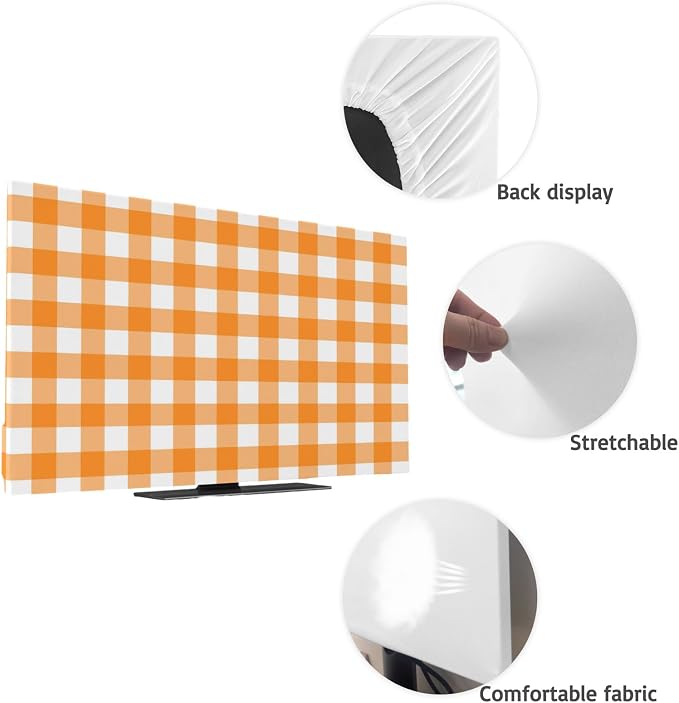 Orange White Buffalo Checker Indoor TV Cover, Elastic TV Screen Protector - Image 7