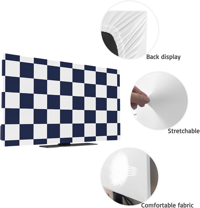 Navy Blue White Checker Indoor TV Cover, Elastic TV Screen Protector Buffalo - Image 7