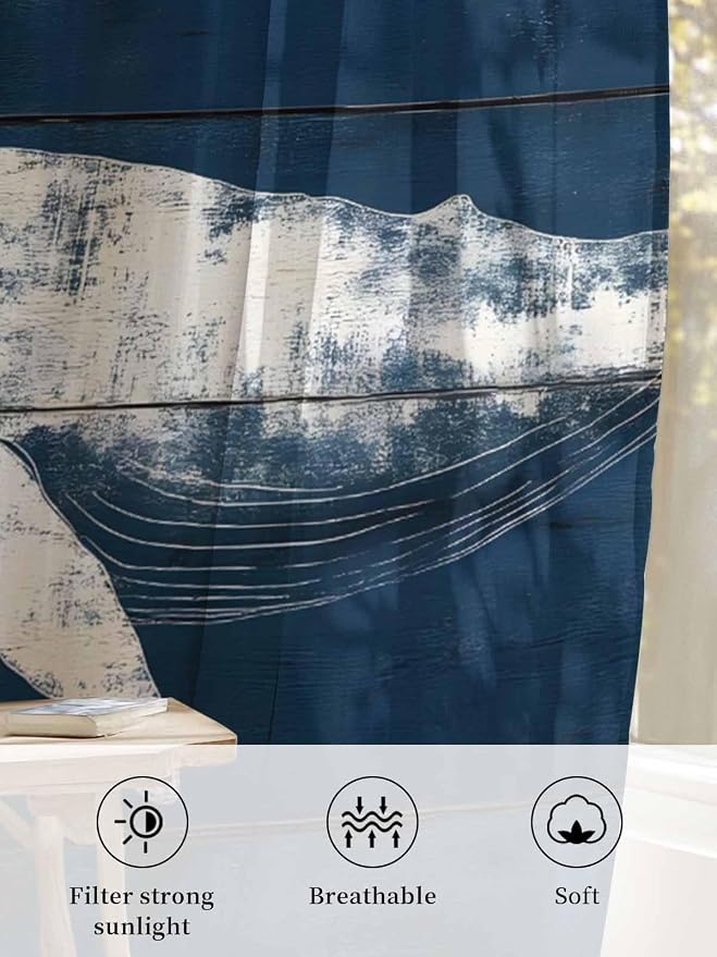 Sheer Curtains 108 Inches Long, Summer Whale Semi Sheer Curtains Light - Image 6