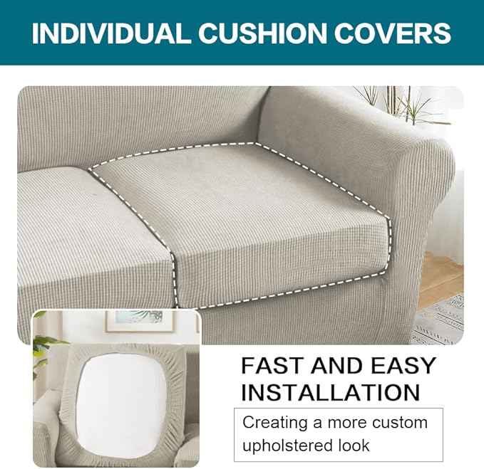 Turquoize 4 Piece Sofa Covers for 3 Cushion Couch Sofa Slipcover Soft Couch Cover for Dogs-Washable Sofa Furniture Covers with 3 Individual Large Cushion Covers (XL Sofa, Island Fossi)