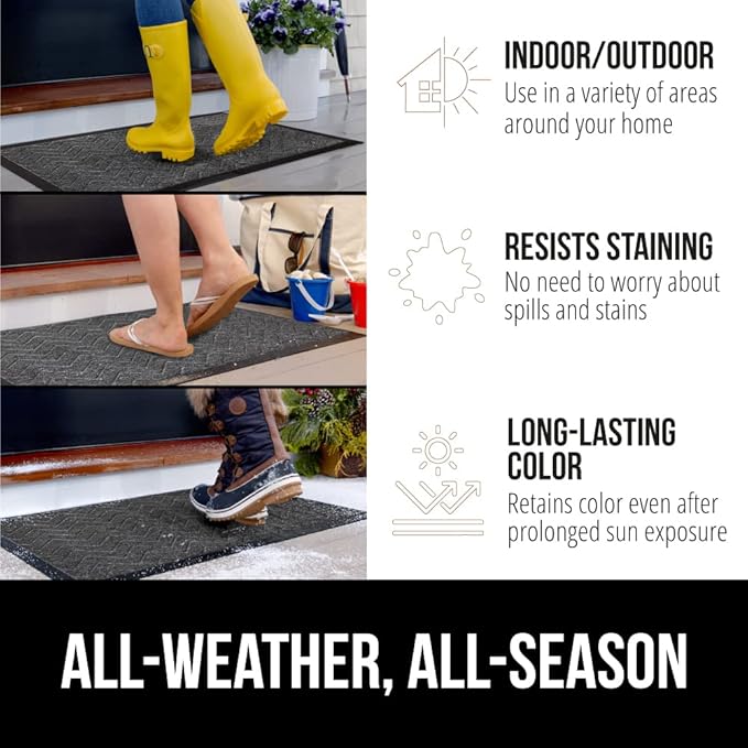 GORILLA GRIP 100% Waterproof All-Season WeatherMAX Doormat, 47x35, Durable Natural Rubber, Stain and Fade Resistant, Low Profile, Indoor Outdoor Door Mats, Easy Clean Patio Entrance Mat, Steel Chevron