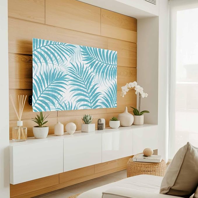Summer Palm Leaf Blue Indoor TV Cover, Elastic TV Screen Protector Forest - Image 2