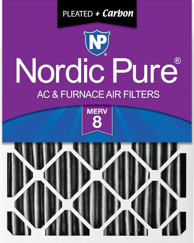 Nordic Pure 16x20x4 Pleated MERV 8 Plus Carbon Air Filters 1 Pack | Actual by NordicPure