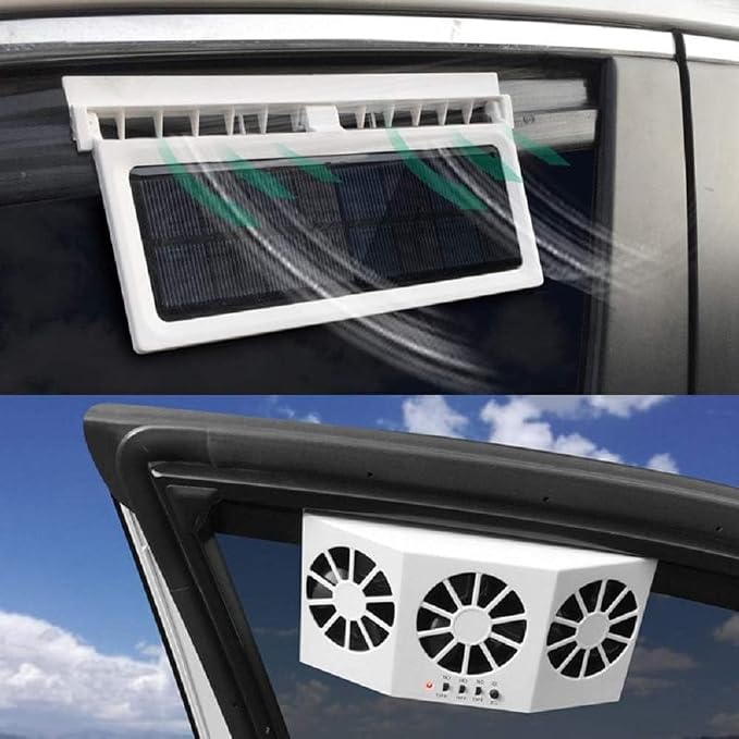 Solar Powered Car Window Exhaust Fan | 3 Fan Car Solar Power Air Vent Radiator - Image 2